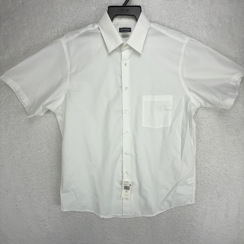 Van Heusen Mens White Short Sleeve Regular Fit Wrinkle Free Dress Shirt 16.5
